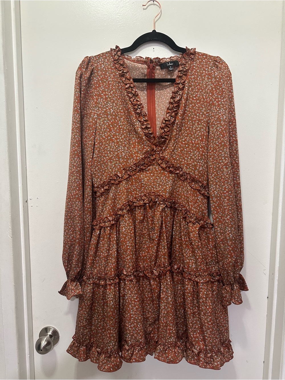 Lulu's Admire You Rust Orange Floral Ruffle Minidress Sz M - Picture 2 of 6